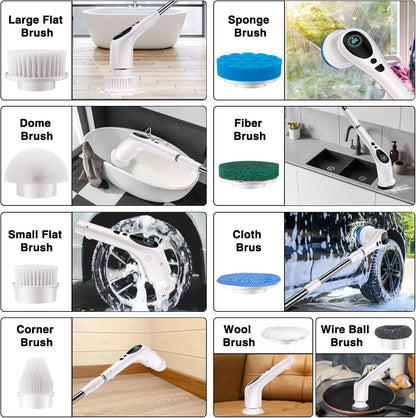 Electric Spin Scrubber, Electric Spin Cordless Tub and Tile Scrubber with Voice Broadcasting 3 Speed 9 Replaceable Clean Heads Power Spin Scrubbers