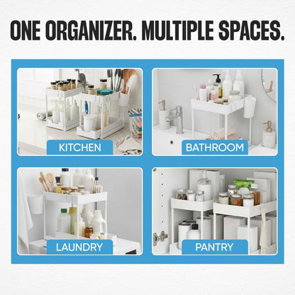 Undersink Organizer, 2-Tier under Sink Storage Rack with Sliding Drawers for Kitchen Bathroom Cabinets, Pull Out Organizer for Pantry, Laundry Room & Closet Organization - 1 Pack, White