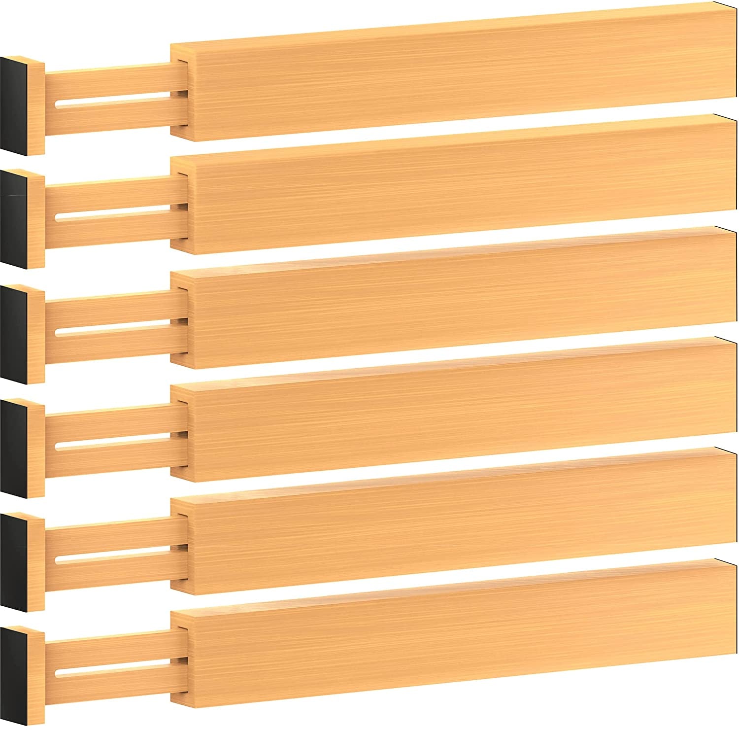 6-Pack Drawer Dividers - 2.6 Inches High, Adjustable 16 to 22 Inches Bamboo Drawer Organizer, Large Expandable Separator for Clothes, Dresser, Bedroom, Bathroom, Baby, Office, Kitchen Utensil Storage